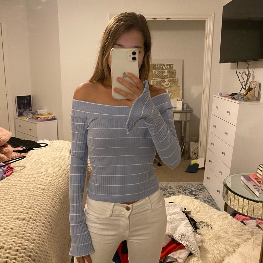 Purple and white striped crop top